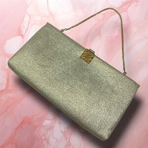 Vintage 1960's Harry Levine HL Convertible Gold Sparkle Clutch Purse Evening Bag